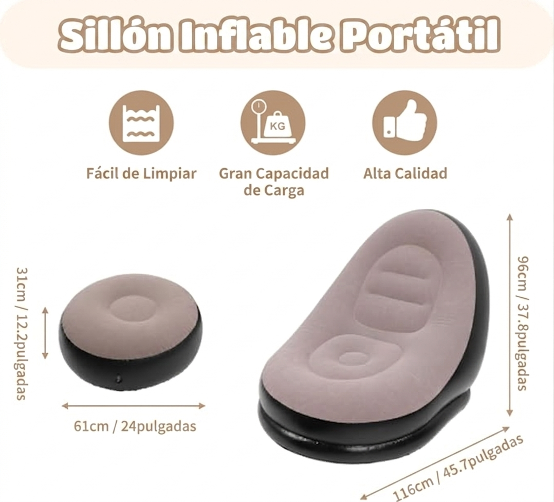 Sofá Cama Inflable Portátil con Reposapiés