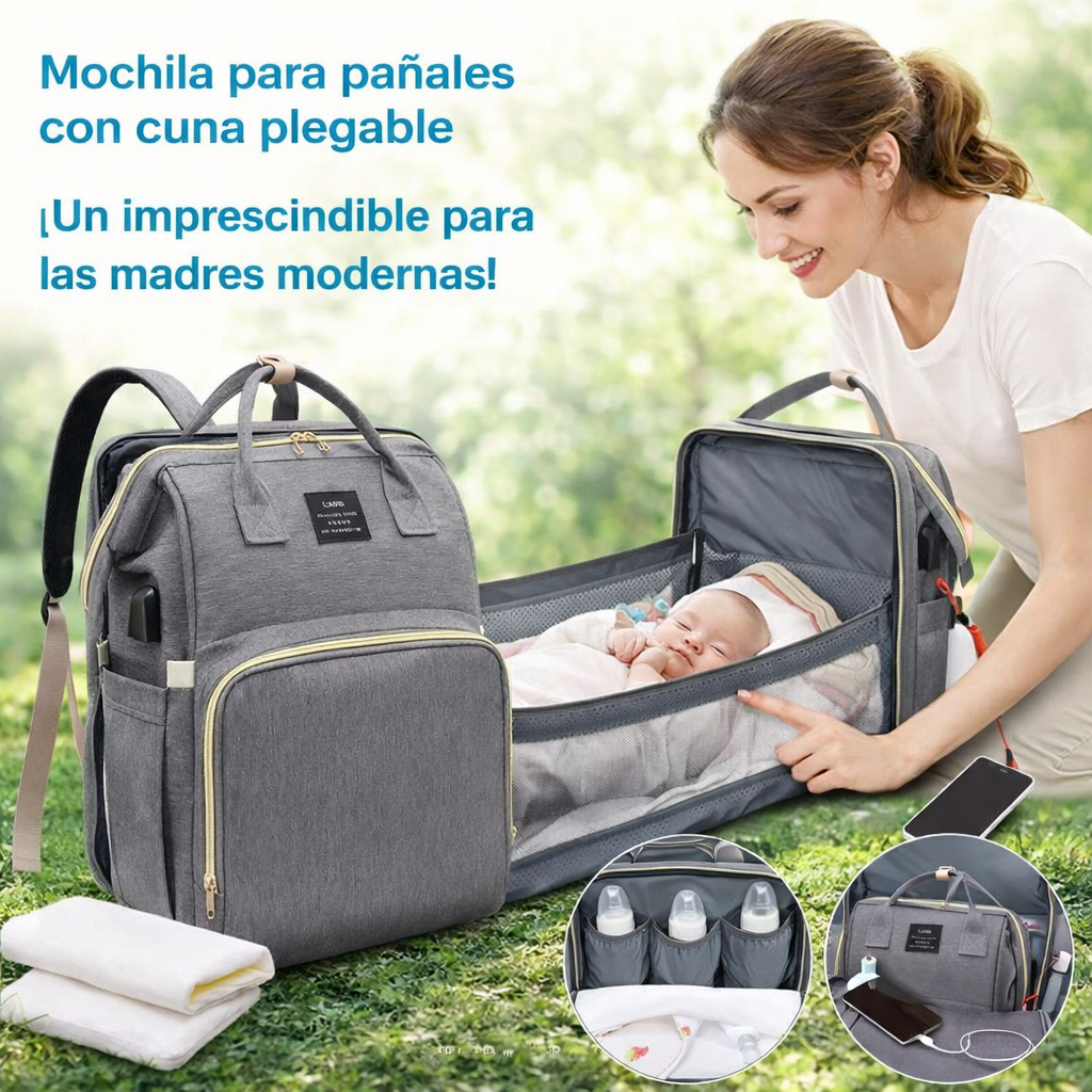 Mochila para pañales con cuna